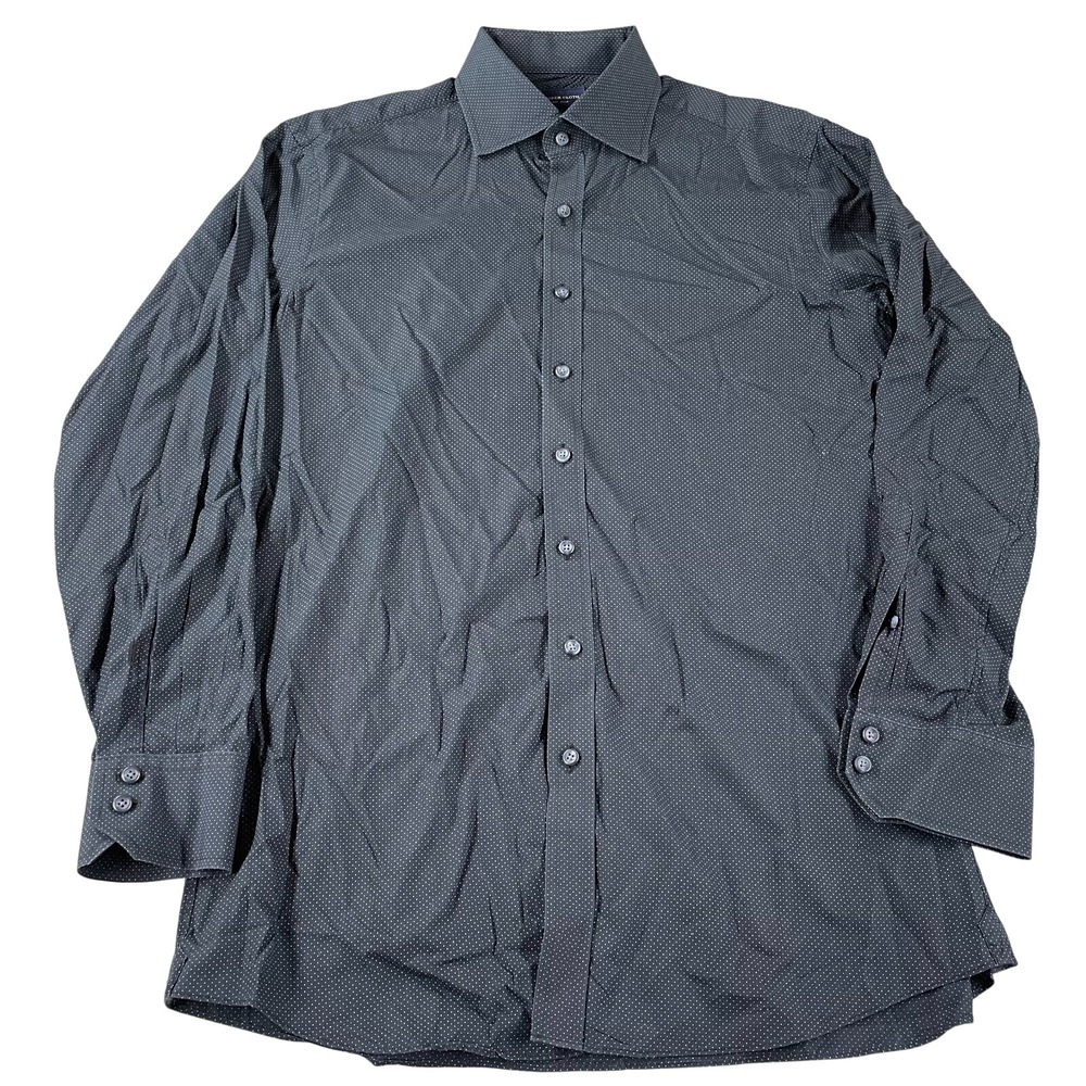 Proper Cloth Mens Navy Blue Micro Polka Dot Long Sleeve Button Down Shirt Large